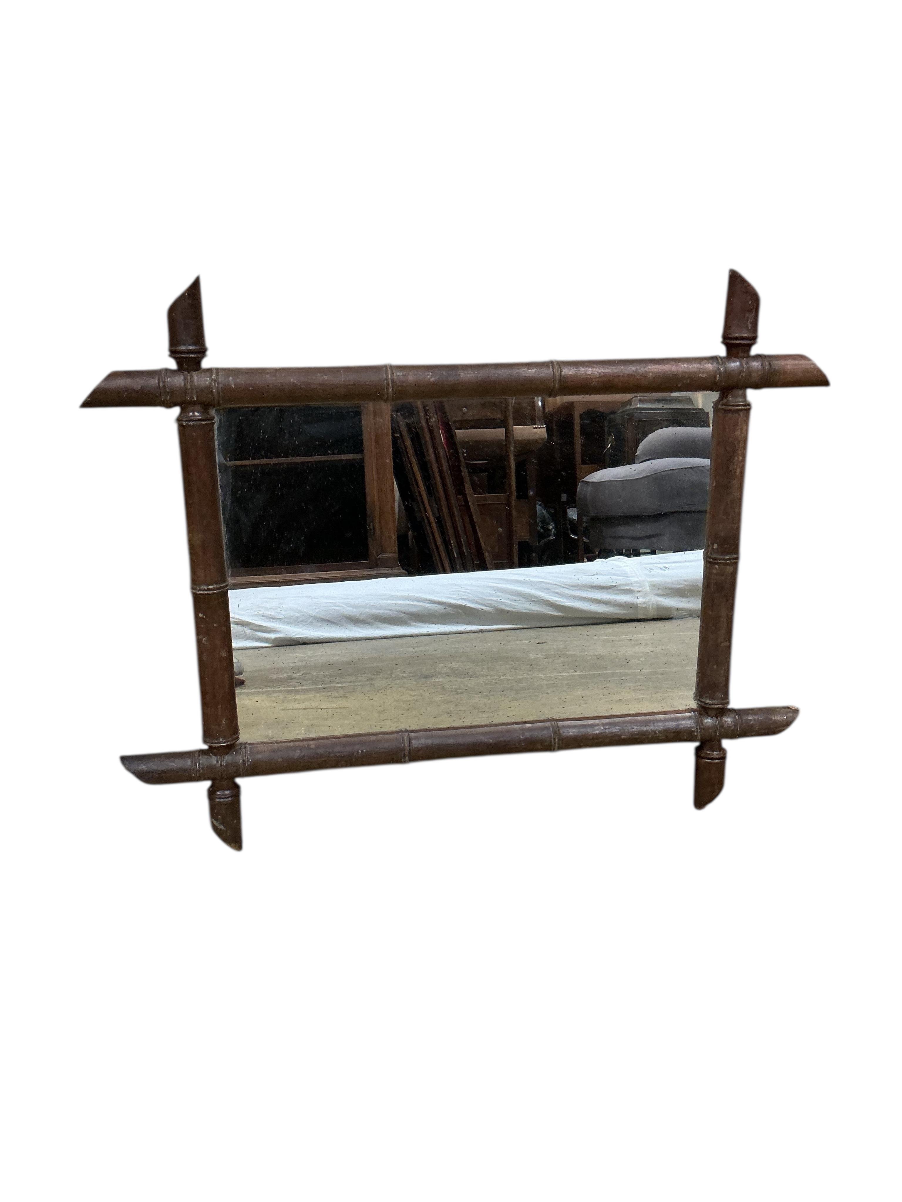 Two late 19th century French rectangular faux bamboo wall mirrors, larger width 53cm, height 70cm